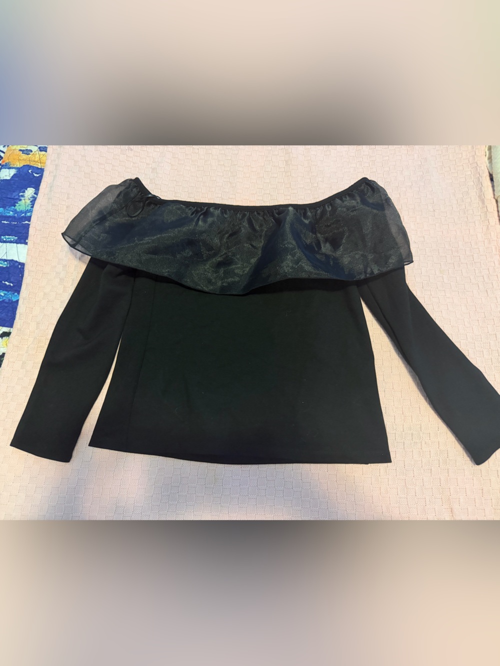J. Crew Black Off-the-Shoulder Ruffle Mini Top